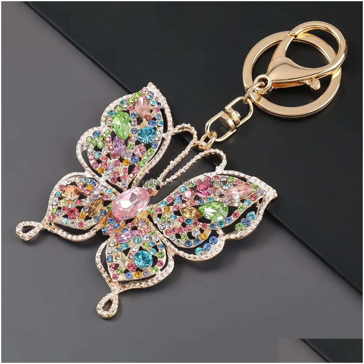 Nyckelringar Colorf Butterfly Keychain Crystal Fl Rhinestone Keyrings Alloy Chain for Women Car Bag Accessories Fashion Jewelry Drop Del Dhxnt