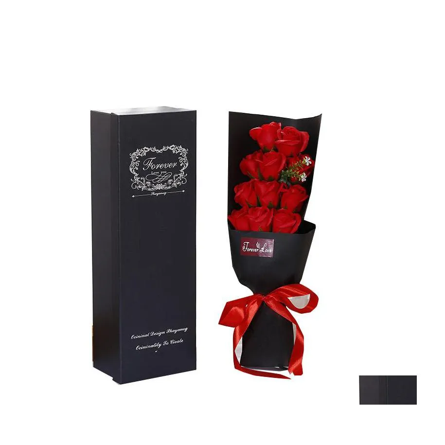 装飾的な花の花輪手作りバレンタインデイギフトDIY人工ローズソープフラワーボックスブーケウェディングホームフェスティバルドロップデルオークス1