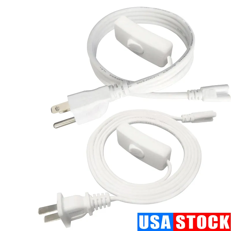 Voedingskabel kabel voor T8 buis LED -kweeklicht met aan -uit schakelaar 3 pin geïntegreerde buisconnector extensie US plug 1ft 2ft 3.3F t 4ft 5ft 6,6 ft 100 pc's oemled