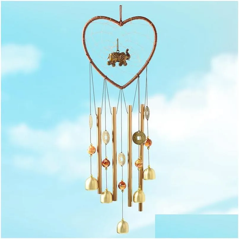 Dekorativa f￶rem￥l Figurer 1pc Heart Elephant Dream Catcher Metal Wind Chime Tube Bell Pendant Home Yard Garden Decoration Hangi DHW6V