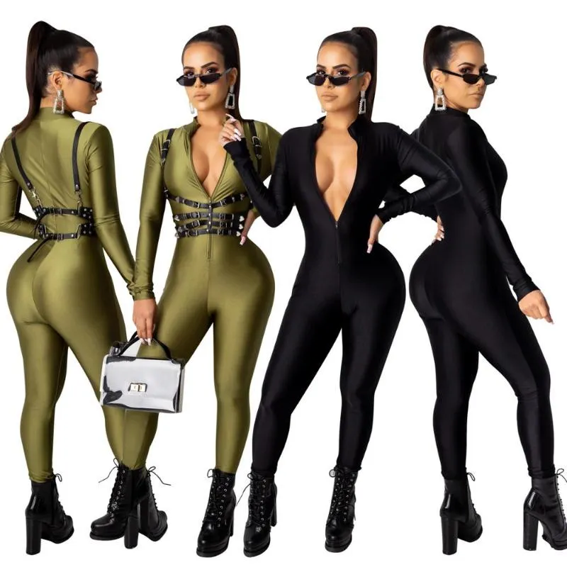 Women's Jumpsuits & Rompers Fashion Solid Color Full Sleeve Turtleneck Zipper Autumn Style Sexy Women Skinny Ankle-Length