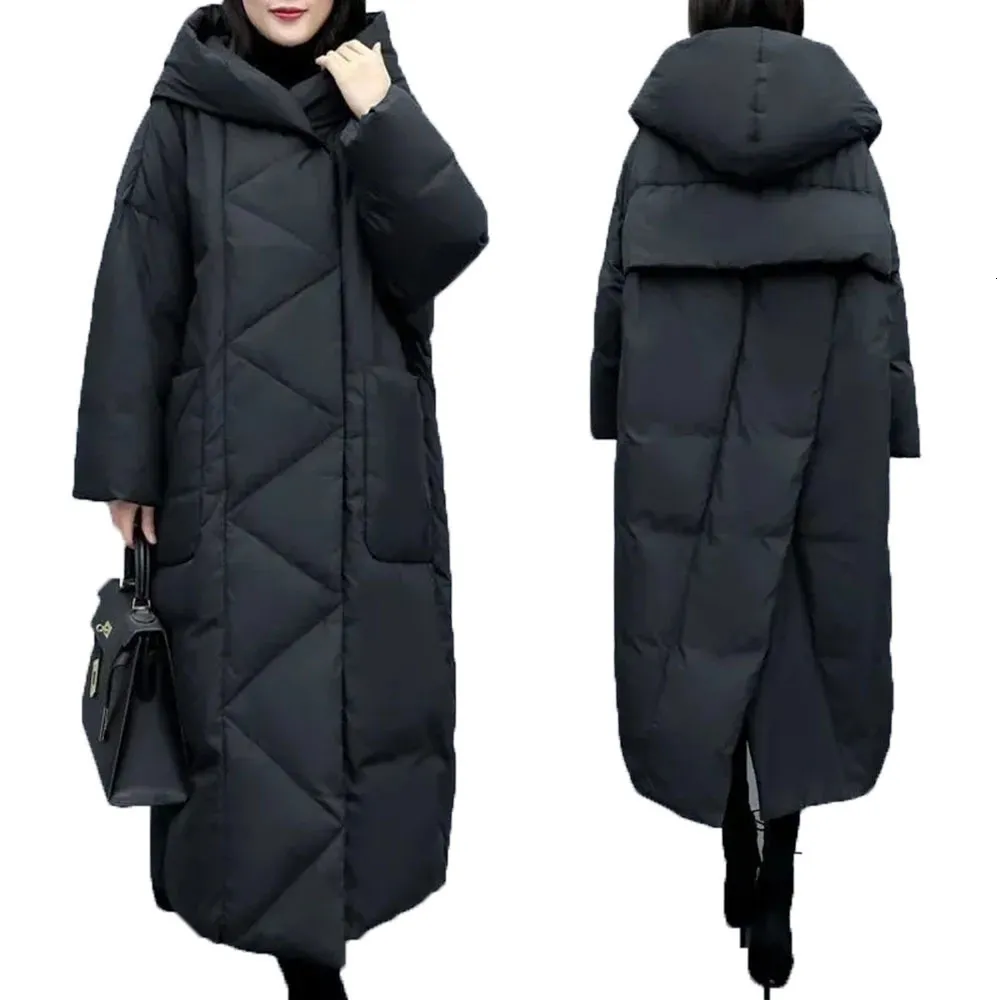 Parkas d'hiver pour femmes, mode coréenne, ample, section mi-longue, manteau au genou, veste en coton noir, épaisse, A823 230112