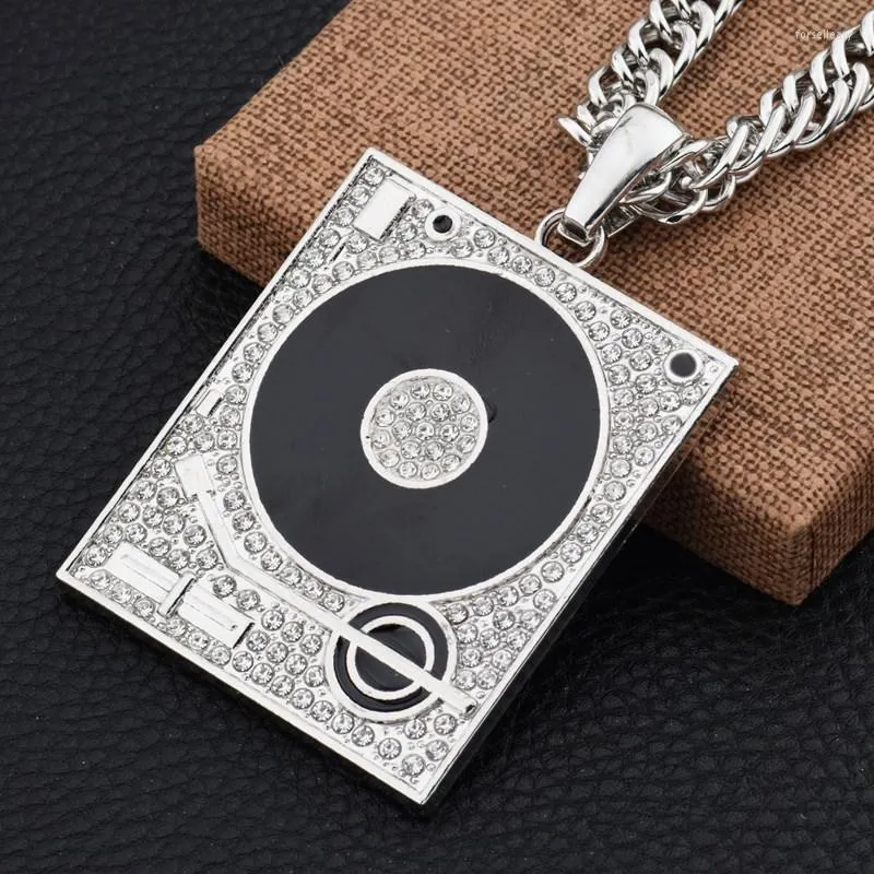 Pendant Necklaces Creative Vintage Zircon Gramophone Recorder Necklace Men Women Hip Hop Cool Rock Party Jewelry Gifts