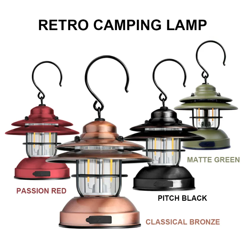 Ficklampor facklor retro led camping tält lätt bärbar belysning utomhus batteri USB strömförsörjning mini 3-växlad kontroll klassiker