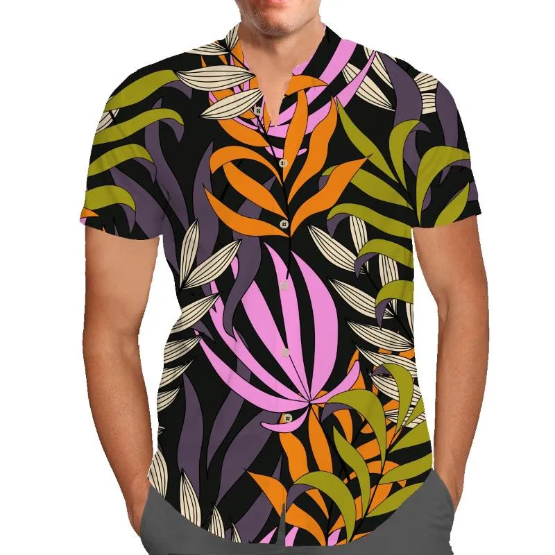 Męskie koszule pełne liści i kwiatów Koszulka krótkoczestronna Summer Trendowa marka Letter Ice Silk Kurtka
