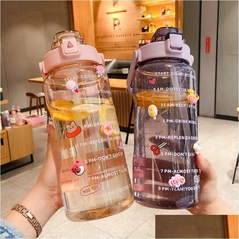 Water Bottles Liters Bottle Motivational Drinking Sports Tiktok Cup Time Marker Portable Fitness Cold Jugwater Drop Delivery Home Ga Dh84H