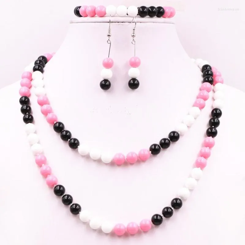 Necklace Earrings Set African Style Strand Bracelet Baking Paint Glass 8mm Round Beads Lacquer Statement Jewelry For Women A561