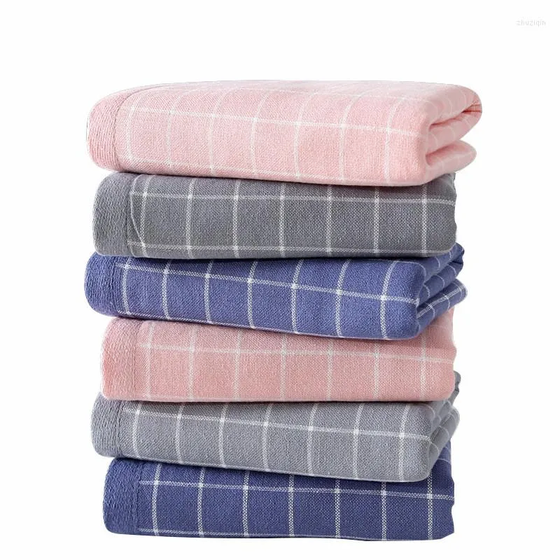 Towel 34x76cm Gauze Cotton Simple Plaid Soft Water Absorbent Double-Sided Terry Bathroom Family Hand