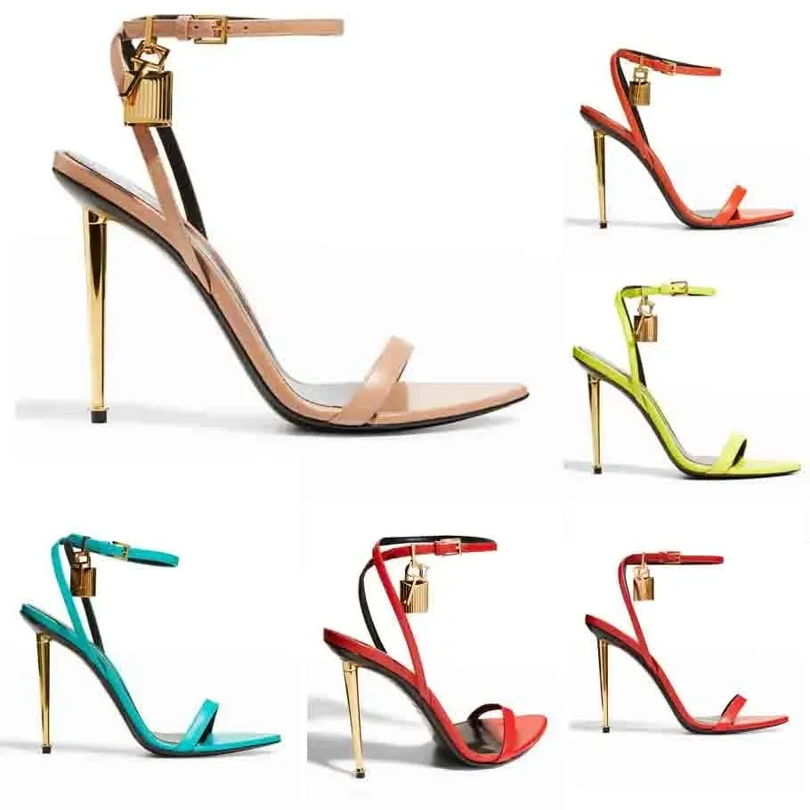 Tom-ford-sandale sandale bout pointu cadenas Verrouiller talons dorés 105mm Bicolor Ankle-Strap Sandals sandales à talons pop en cuir nu 35-43