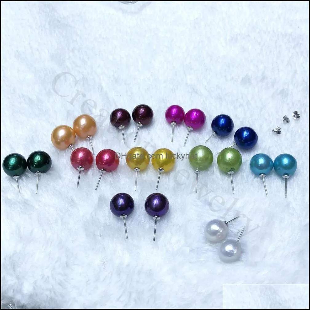 Stud Handgjorda pärlor Sterling Sier S925 1011 MM edison 11 färger för välj Colorf örhängen Drop Leverans smycken Otnb6