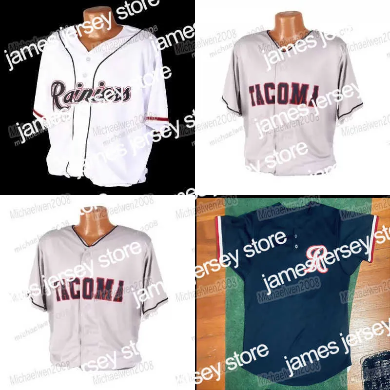 Rainiers Mens Baseball Jerseys White Grey Double Stitched