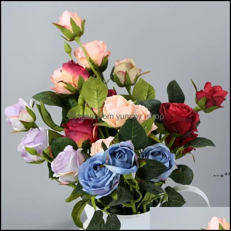 Fleurs décoratives Couronnes New3 Têtes Artificielle Rose Style Rétro Tige Unique Réaliste Faux Roses Bricolage Pour La Maison Bureau Partie Décor Otkif