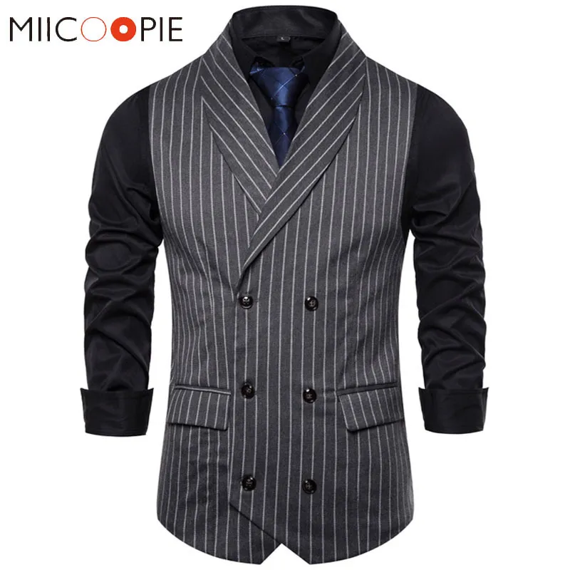 Men s Vests Mens Waistcoat Stripe Plaid Formal Suit Men Fashion Casual Double Breasted Sleeveless Gilet Male Business Dress 230112