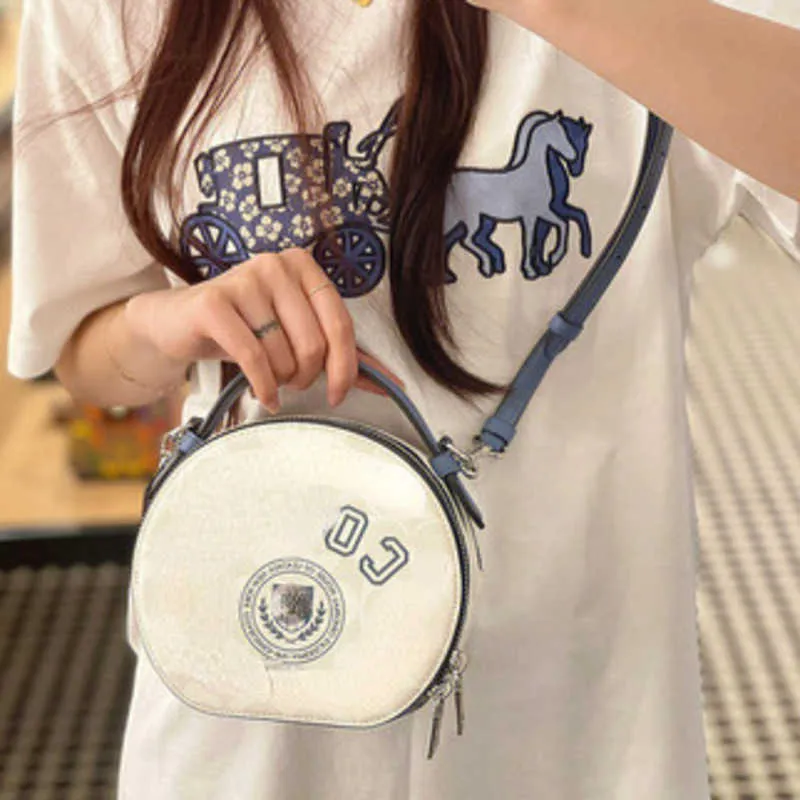 Shoulder Bags 2023 Designer new women's bag canteen glacier white round cake Varsity college style