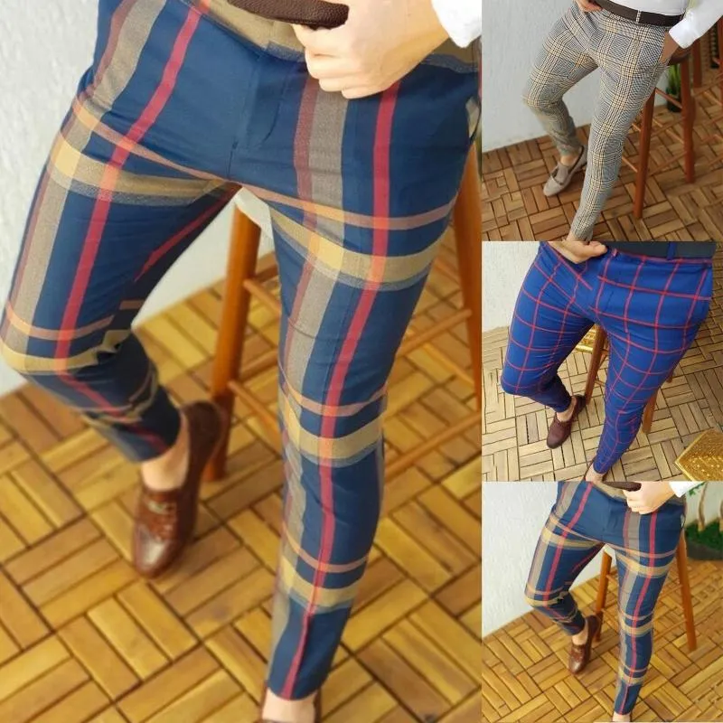 Pantalons pour hommes JAYCOSIN Hommes Casual Plaid Print Party Suit Stretch Pieds Avec Poches Slim Fashion Business Pantalon