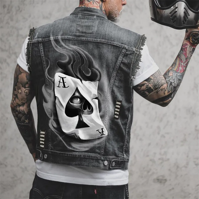 Jean Vest Top For Women Men's Vintage Skull Denim Vest Jacket