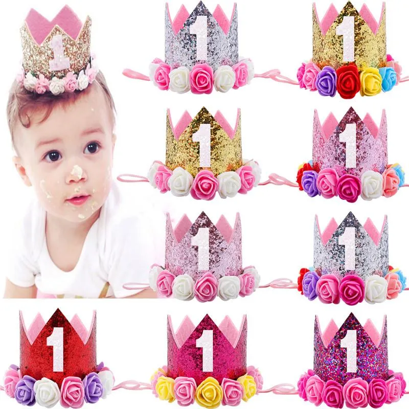 Haaraccessoires Flower Crown Born Headband Color Verjaardag 1 jaar nummer Priness Style Hat Baby Accessoire