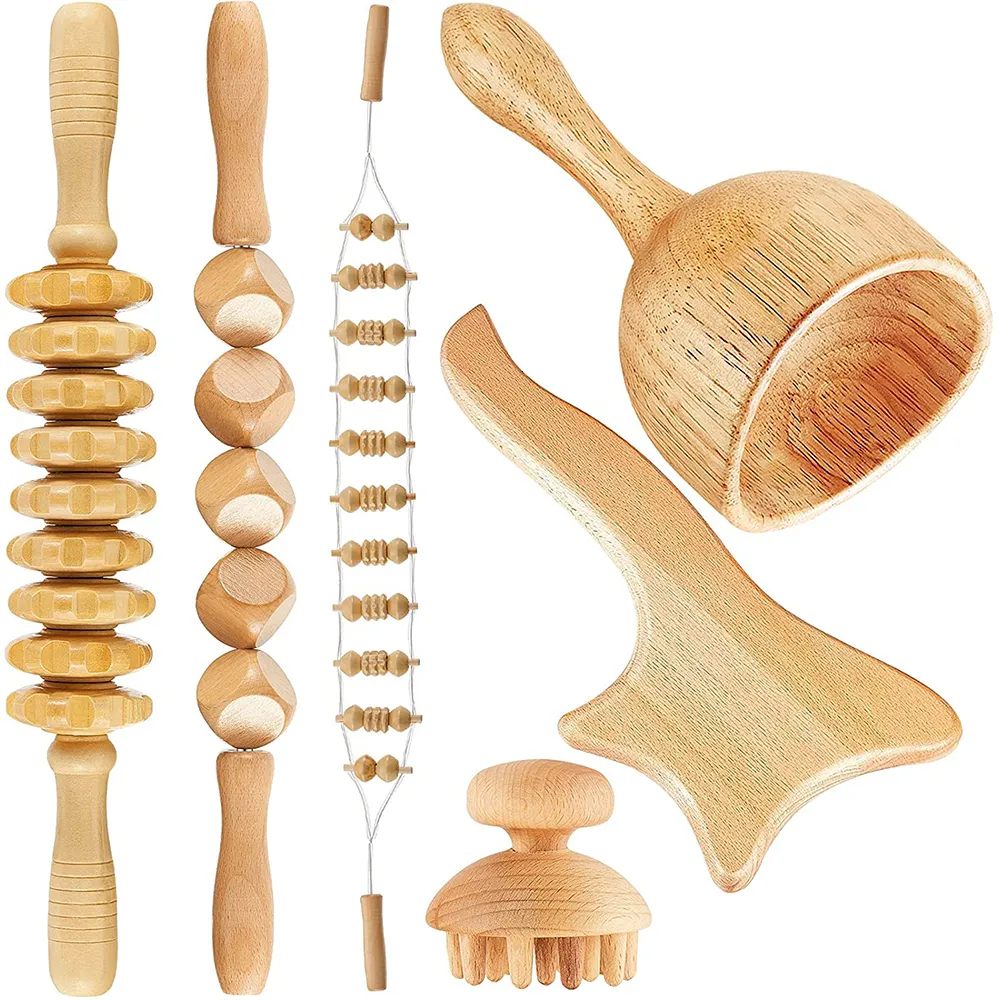 Full Body Massager Wooden Roller Wood Gua Sha Therapy Massage Tool for Release Cellulite Sore Muscle Blasting Pain Relief 230113