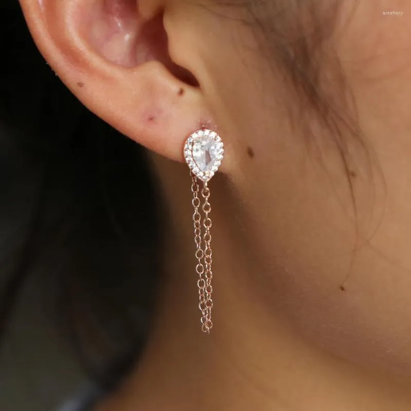 Stud -oorbellen 2023 Tasselketen Moderne Earring Scheurdruppel Bling Cubic Zirconia Bruiloft Geschenk Verbluffende vonkende zilveren kleuren sieraden