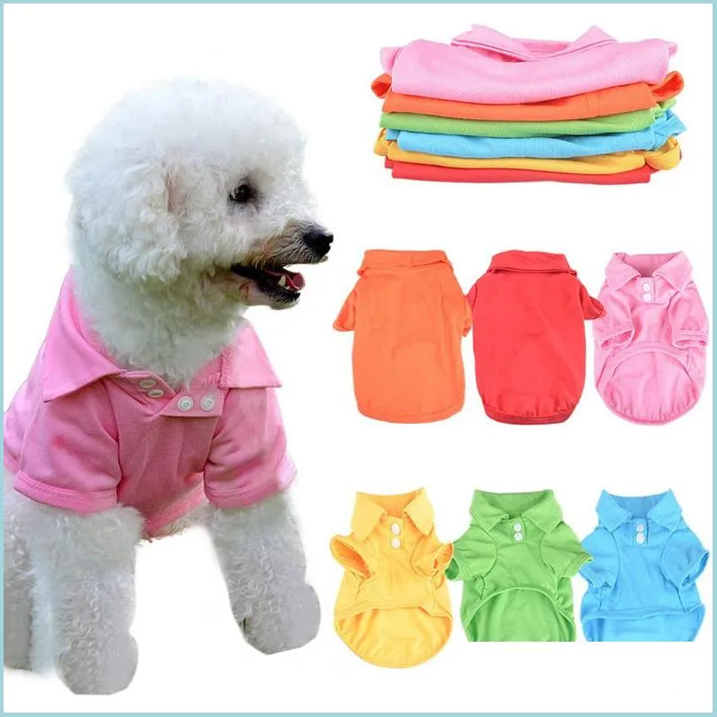 Hundebekleidung Candy Color Haustier T-Shirt Welpenkragen Hemd Kleine Katze Kleidung Sommer Teddy XSXL Drop Lieferung Hausgartenbedarf Dhczt