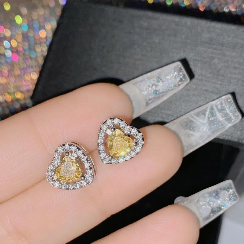 Stud Earrings Cute Heart Shaped Rhinestone Yellow Crystal Earring For Women Fashion Party Dinner Christmas Jewelry