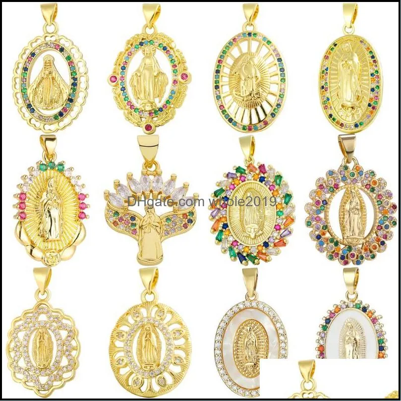 Charms Juya 18K Real Gold Plated Handmade Religious God Saint Virgin Mary f￶r DIY Christian Rosary Talisman Jewelry Making Drop Deli Otrv7