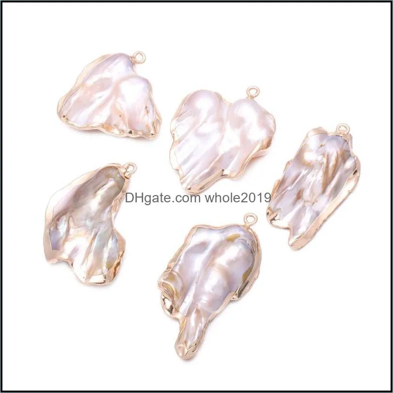 Charms Natural Pearl Irregar Golden Shell Pendant Fashion Jewelry Diy Necklace Making 30X3530X40Mm Drop Delivery Findings Components Othni