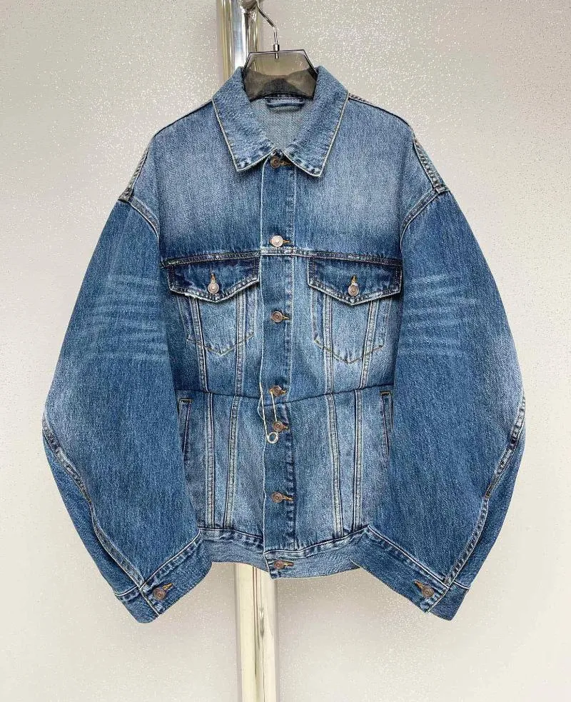 Vestes pour femmes Boucle d'ardillon argentée irrégulière Veste en denim surdimensionnée à la mode et polyvalente 2023 Automne 0817Y