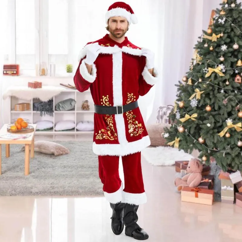 Erkekler Trailtsits 1 Set Noel Kostümü Peluş Cosplay Giyim Gevşek Noel Baba Yıl için