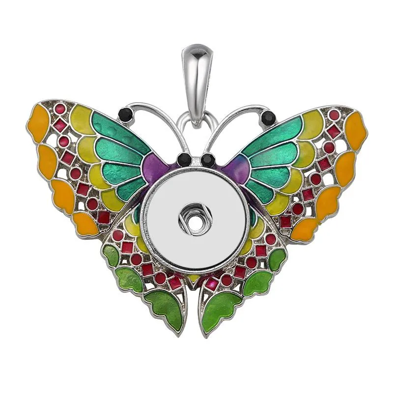 Pendentif Colliers Mode Élégant Beauté Huile Papillon Snap Collier 60 cm Chaîne Fit 18mm Boutons Bijoux En Gros XL0212