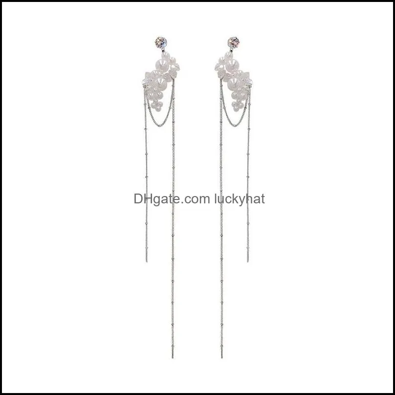 Dangle żyrandol Koreańska perłowa kryształowy kolczyk dla kobiet długi łańcuch frędzle kolczyki modowe