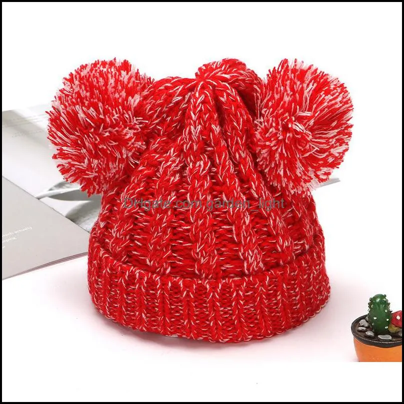 Andere huizen textielmode warme gebreide bonen hoeden meisjes zachte dubbele ballen herfst winter thermische breien hoed buiten baby pompom ski c dhz5n