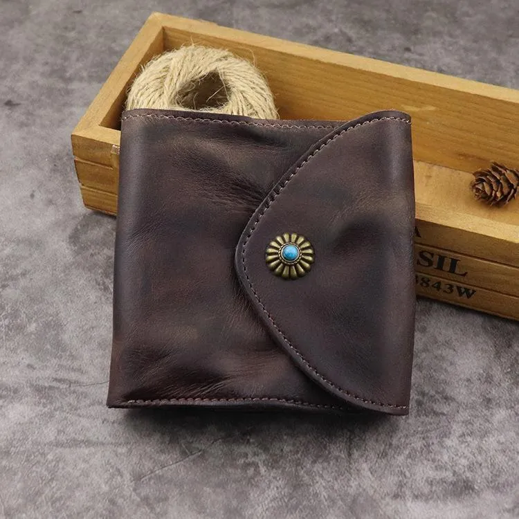 Wallets Vintage Tan Leather Wallet For Men And Women With Coin Pocket Small Slim Casual Mens Trifold