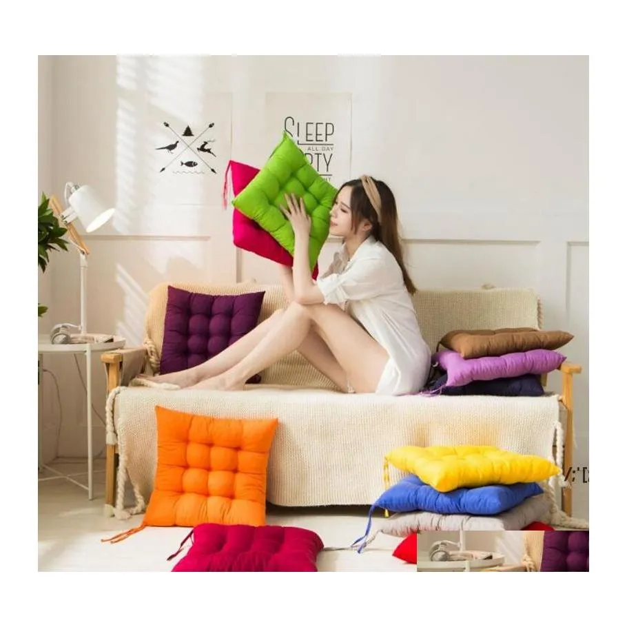 Cushion/Decorative Pillow Thicken Home Seat Cushion Pad 40X40Cm Square Soft Office Bar Chair Cushions Solid Color Sofa Buttocks Drop Otksl