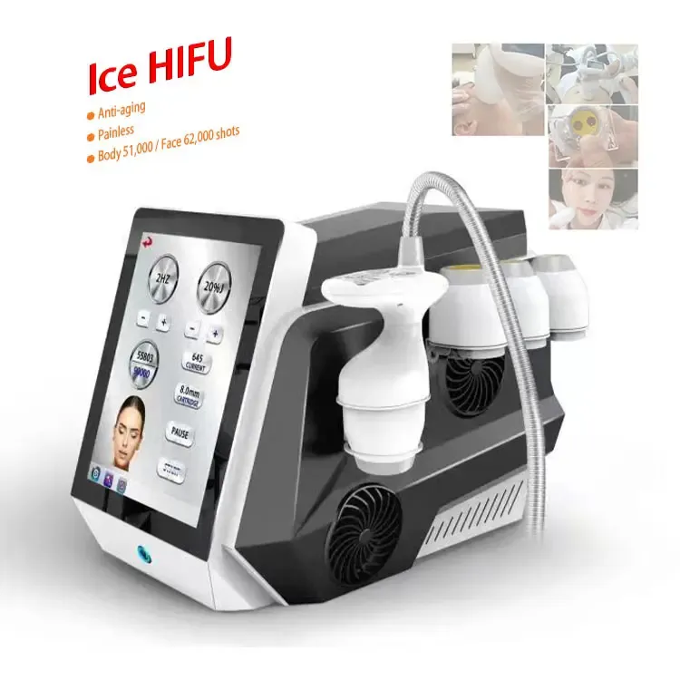 Bevroren Hifu Beauty Machine Ice Hi-Fu Ultrasound Skin Trachering Face Tifting Anti-Wrinkle Equipment Wrinkle Rimovle Anti-Aging Device voor salon Gebruik 62000 schoten