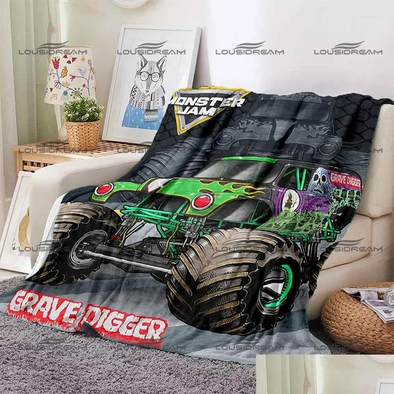 Coperte Classic Monster Jam Pattern Coperta Camion Caldo Flanella Sottile Portatile Casa Viaggio Ufficio Pranzo Pausa Consegna Giardino Tex Dhv1G