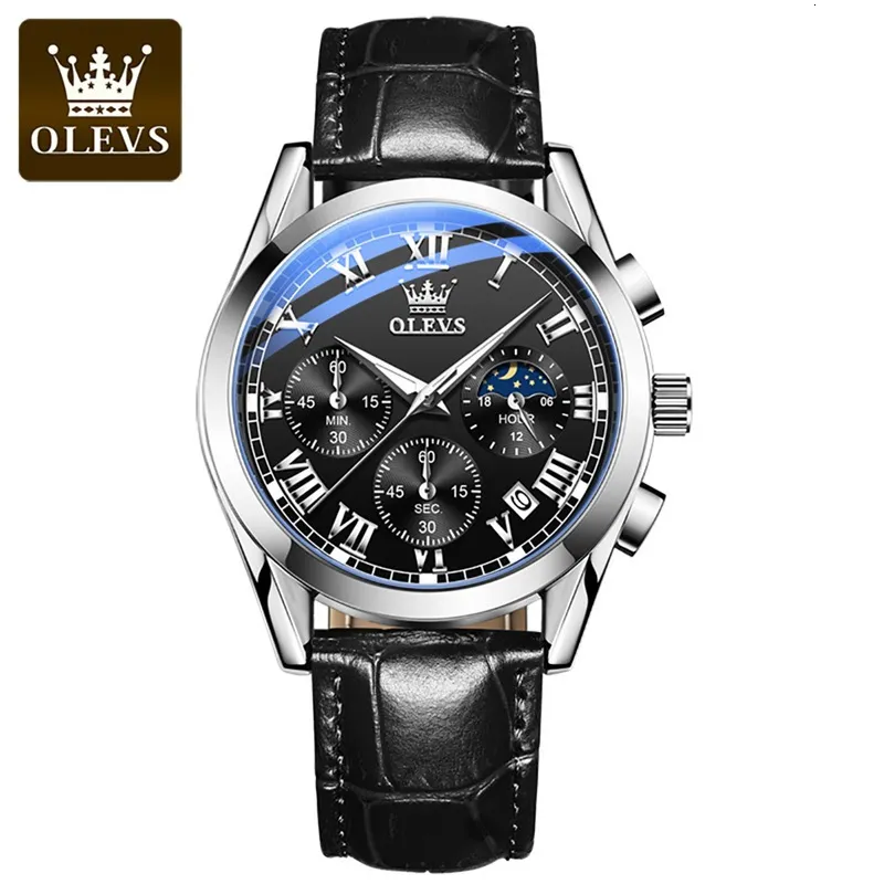 Wristwatches Olevs Quartz Watch for Men Top Brand Watches Watches Moon Phase Moatrack Mens Watches Fashion Chronograph Watches for Men 230113
