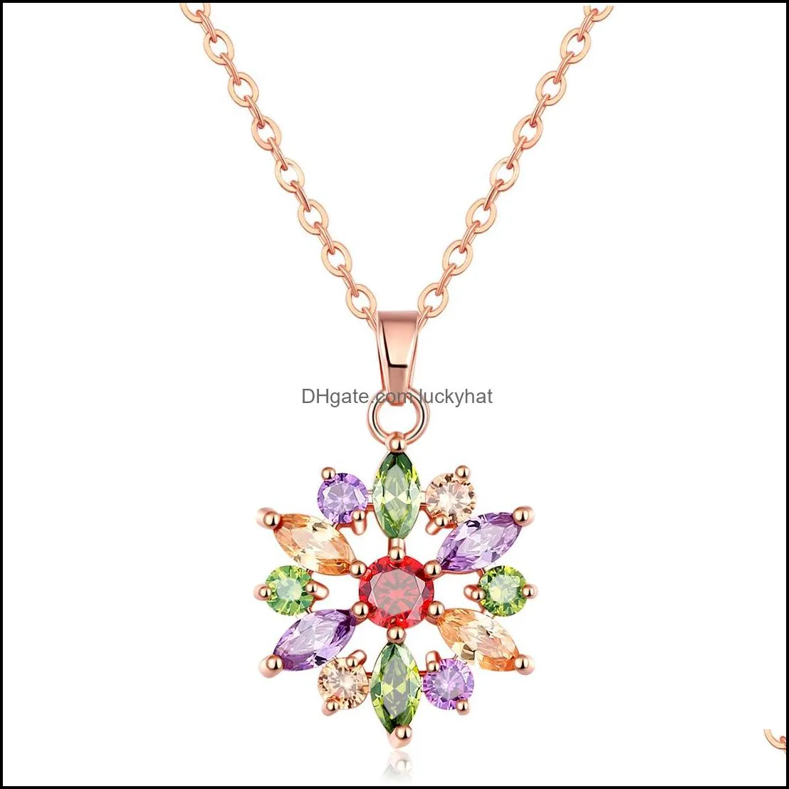 Médaillons En Gros Nouvelle Protection De L'environnement Cuivre Plaqué Or Rose Diamant Collier Fleur 3A Zircon Pendentif Femme Drop Deliver Otkgi