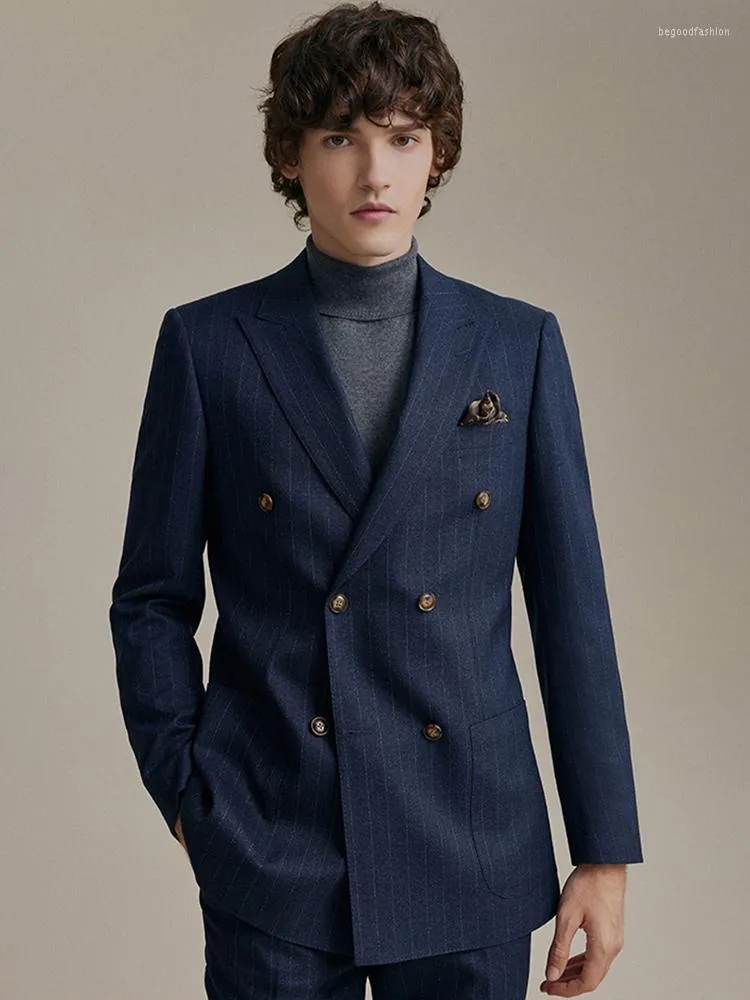 Ternos masculinos de luxo de luxo de luxo duplo Men Blue Set Set Inglaterra estilo moda de moda noivo use empresário formal Diário roupas