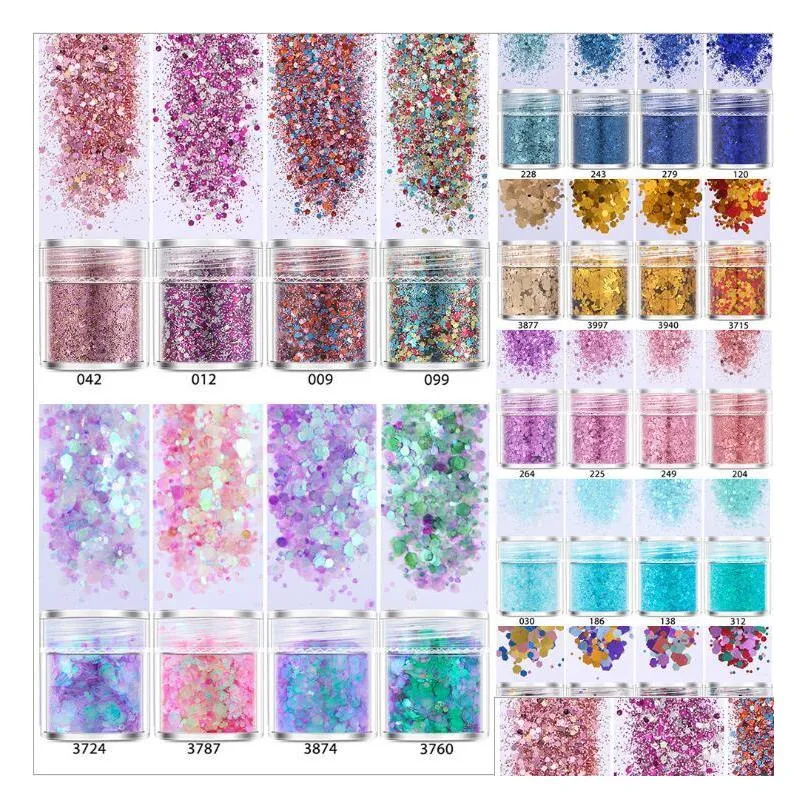 Nail Art Decorations 40 Styles 10Ml/Jar 3D Sequins Nailpolish Glitter Powder Makeup Holographic Effect Drop Delivery Health Beauty Sa Dhqnd