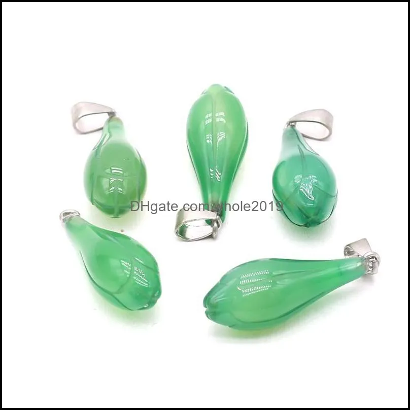 Charms 2022 Natuurlijke stenen groene agaat hanger Bloemvorm Onyx voor sieraden maken DIY Crafts ketting oorrang maat 12x3m druppel deliv otjrs