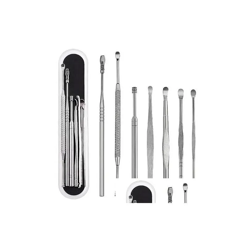 Oorverzorgingsvoorraad 7 stks/Set waskers Cleaner roestvrijstalen earpick remover curette pick lepel epiwax drop levering gezondheid schoonheid dh7xd