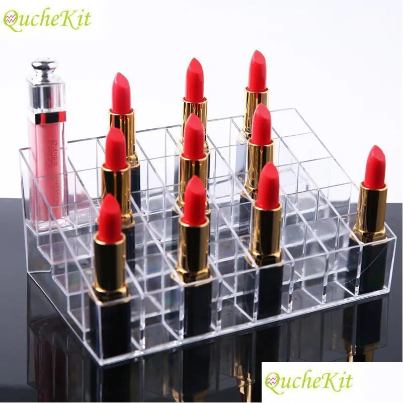 Storage Boxes Bins 36/40 Grids Clear Plastic Makeup Organizer Box Lipstick Jewelry Cosmetic Case Holder Display Stand Organizers D Dhnqt