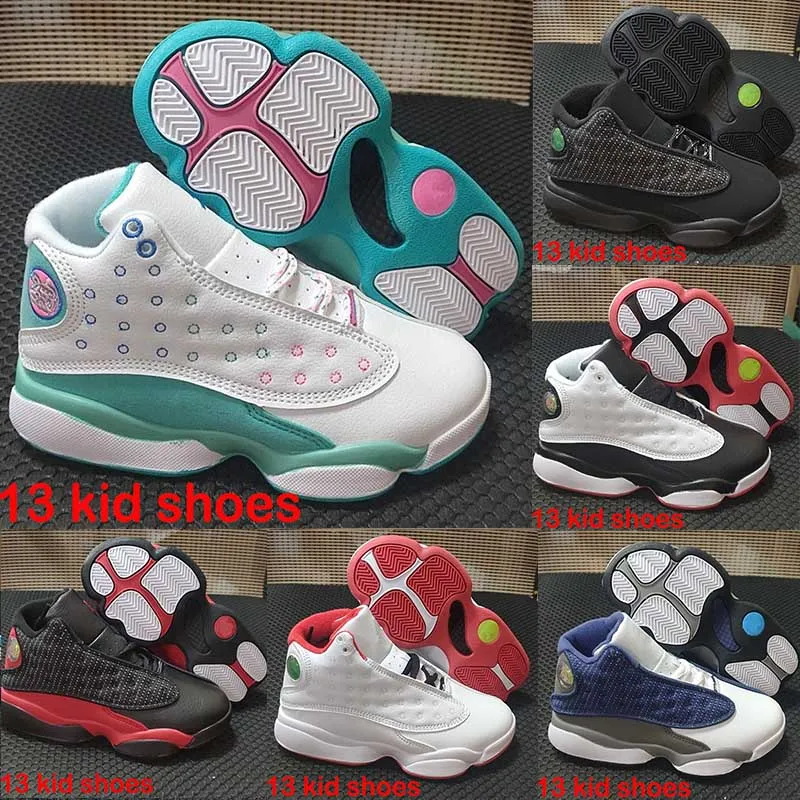 2024 Jumpman 13 Basketball Shoes White Lucky Green Starffish Cny Children Outdoor Sports Shoes 28-35