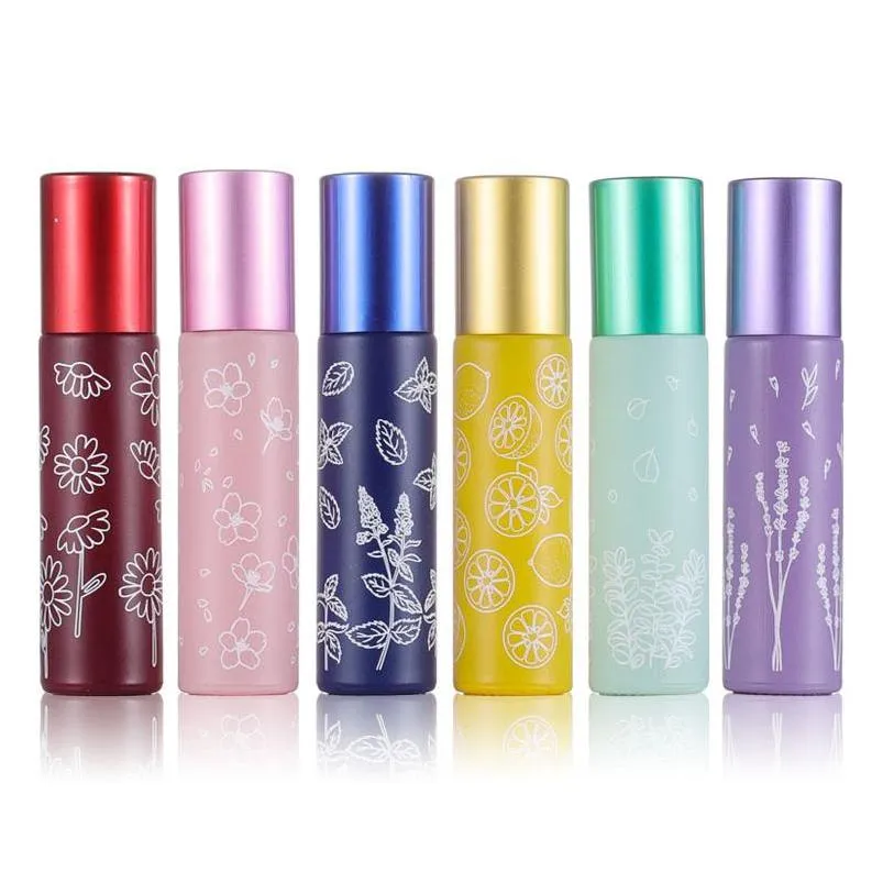 Packing Bottles 10Ml Printed Glass Roller Travel Portable Per Essential Oil Bottle Mini Aron Color Empty Bottling Drop Delivery Offi Dhhle