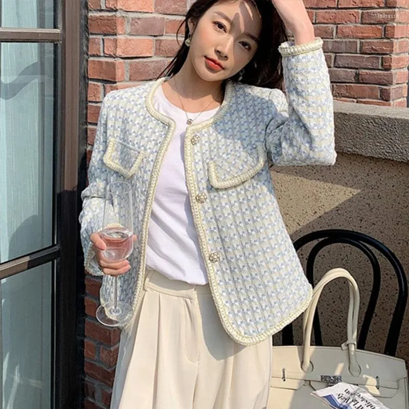 Women's Jackets French Vintage Small Fragrance Tweed Jacket Women Spring Autumn Casual Fried Street Single Breasted Short Coat Plaid Outwear