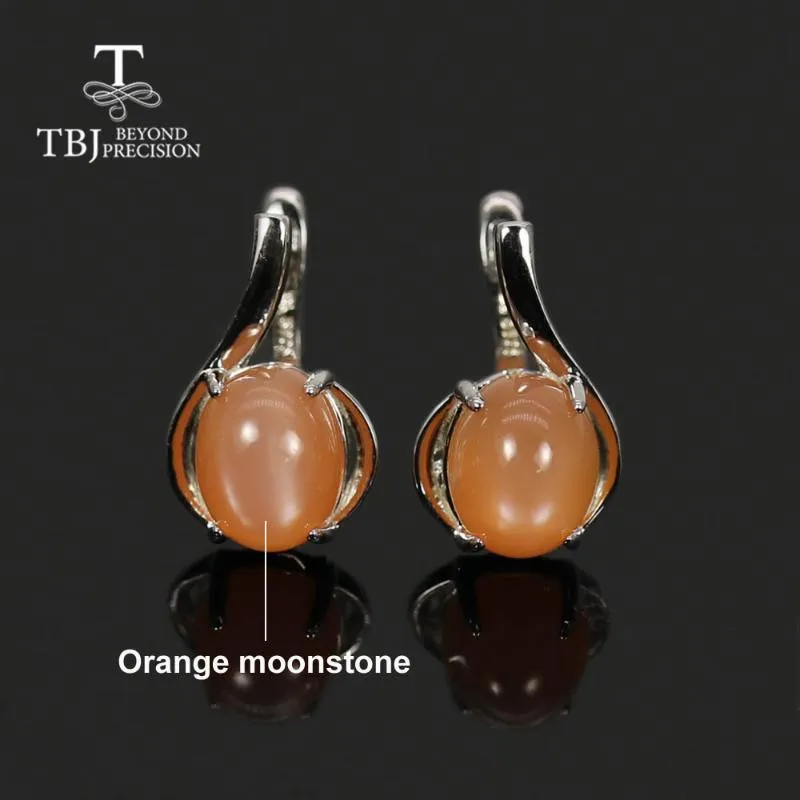 Orecchini penzolanti lampadario naturale Moonstone Class blu grigio Orange GEMSTONE BIANCO 925 Sterling Silver Simple Design Gioielli raffinati per Wome