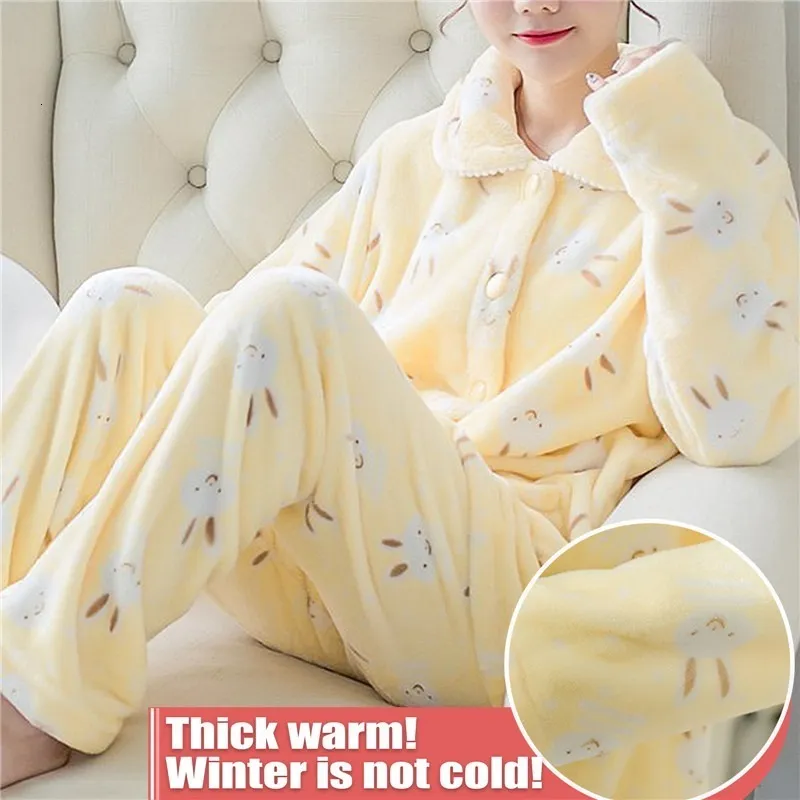 Vêtements de nuit pour femmes Pyjama en velours femme hiver Style coréen pantalon à carreaux maison Pijamas vêtements flanelle costumes pantalon pyjama pièce deux 230112
