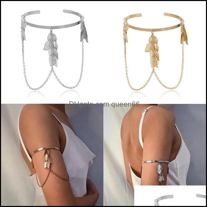 Bangle boho retro bladeren bovenarmarmband voor vrouwen houden van sieraden vrouwelijke charmes manchet drop levering armbanden dht1a