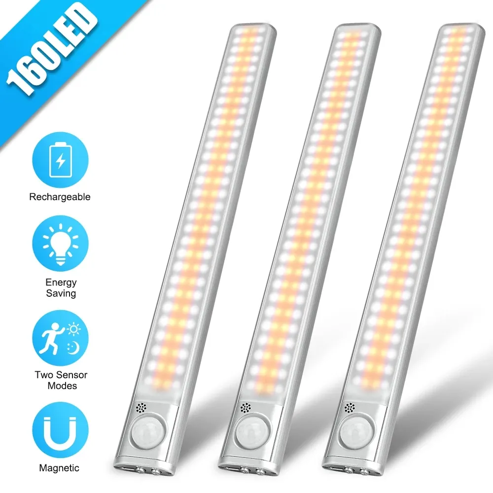 160 LED veilleuse USB capteur de mouvement lumière Rechargeable lampe à LED chambre décor veilleuse rétro-éclairage pour armoires